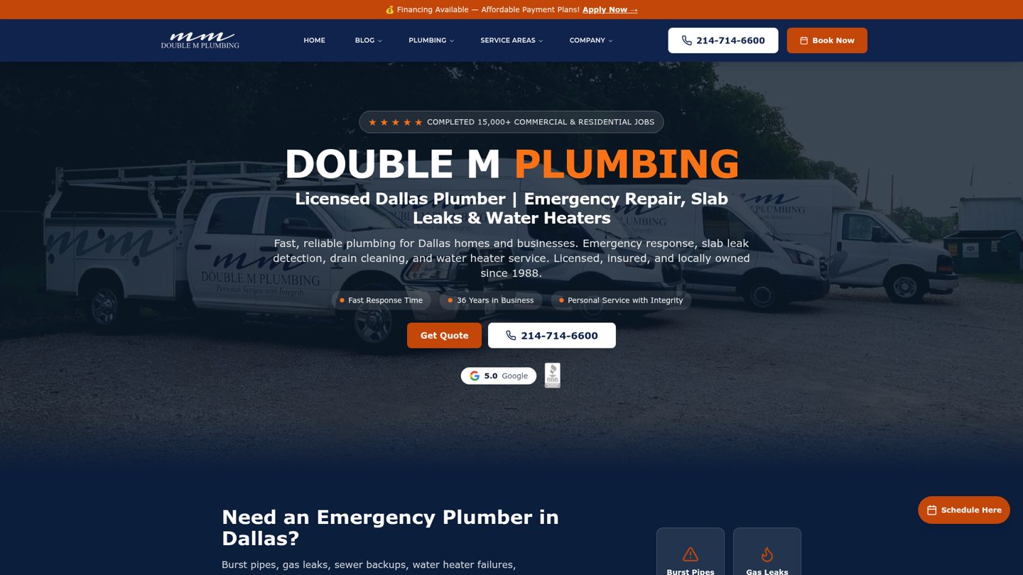 Double M Plumbing DFW website preview