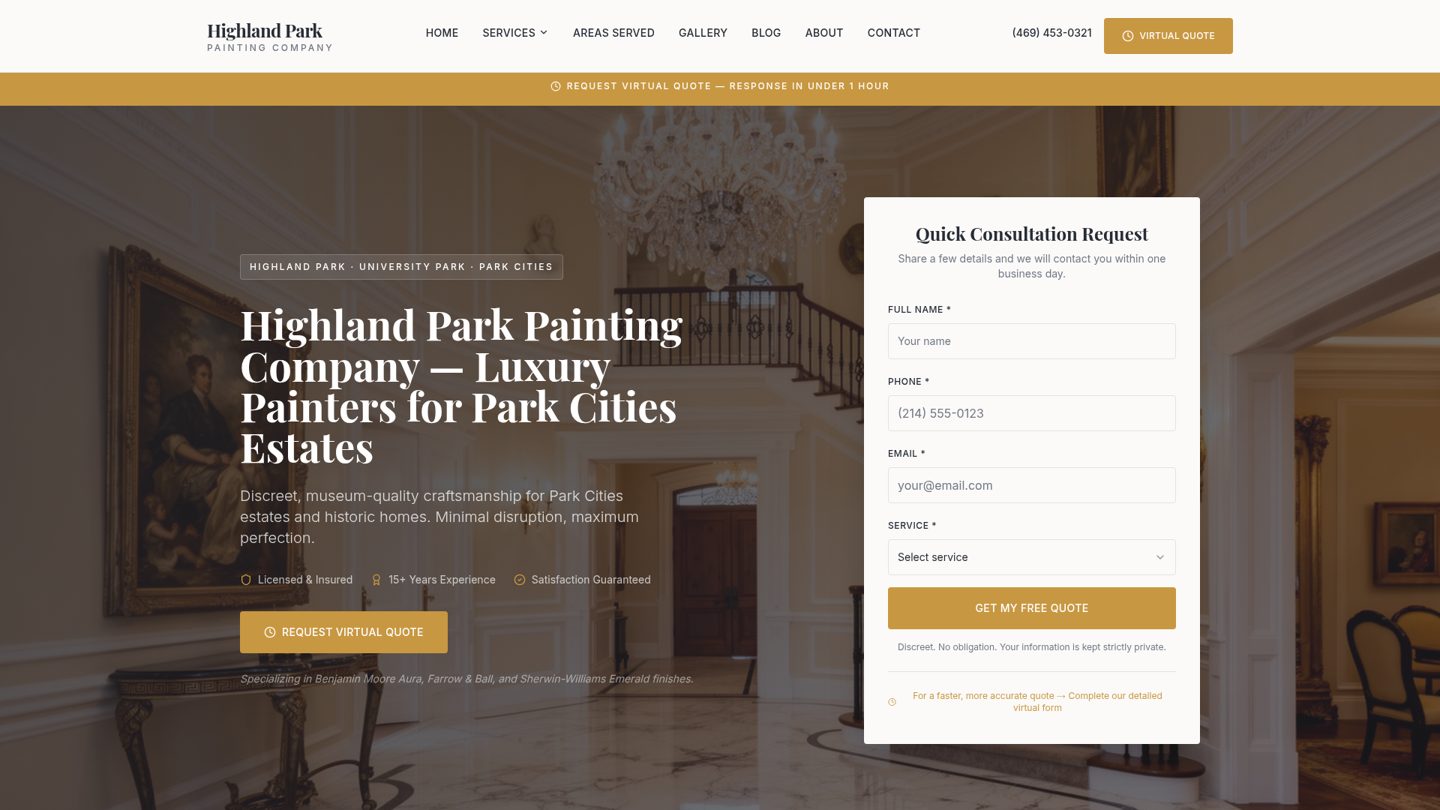 Highland Park Painting Company website preview