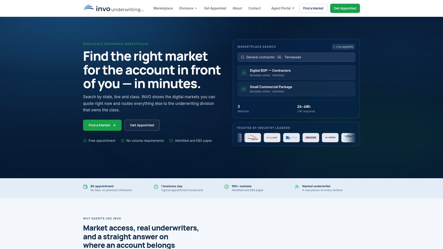 INVO Wholesale Insurance website preview