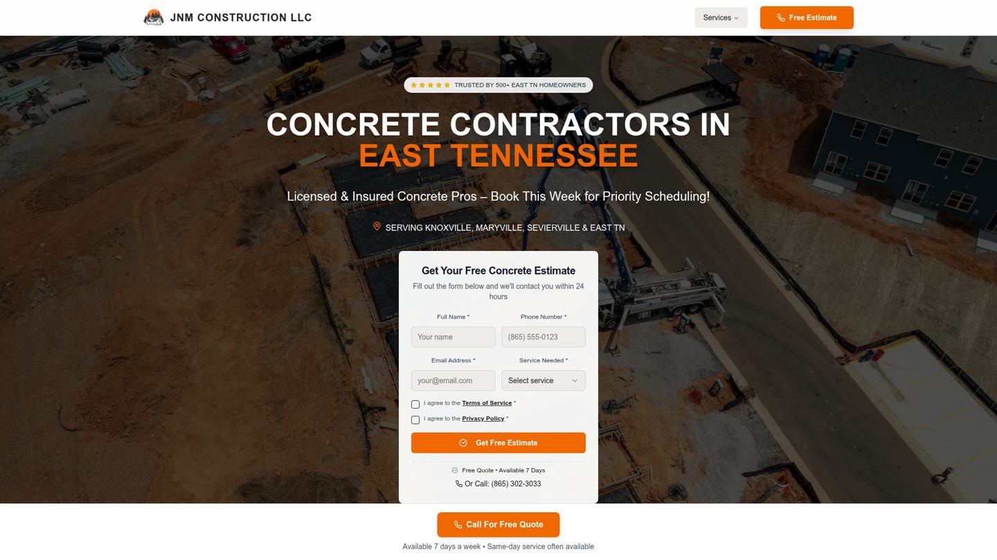 JNM Concrete website preview