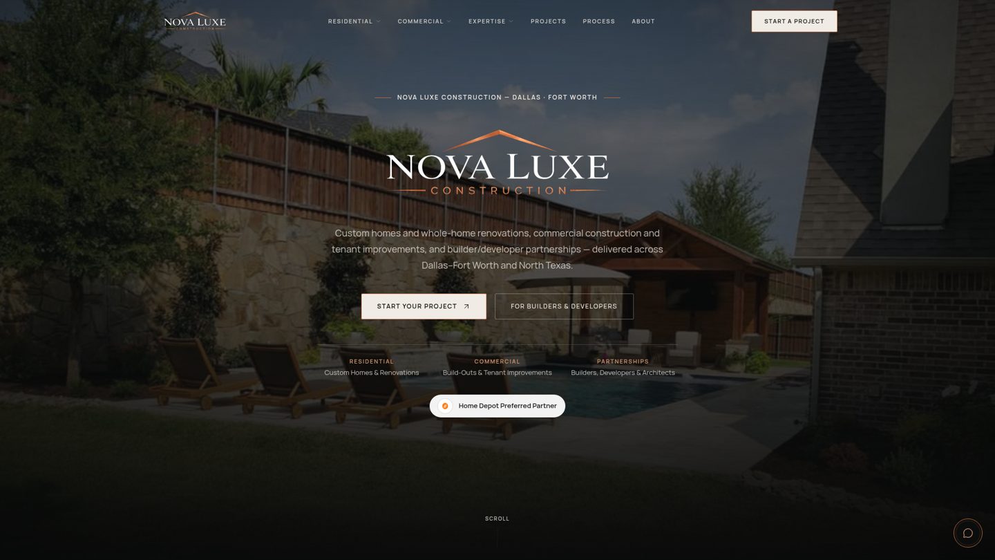 Nova Luxe Construction website preview